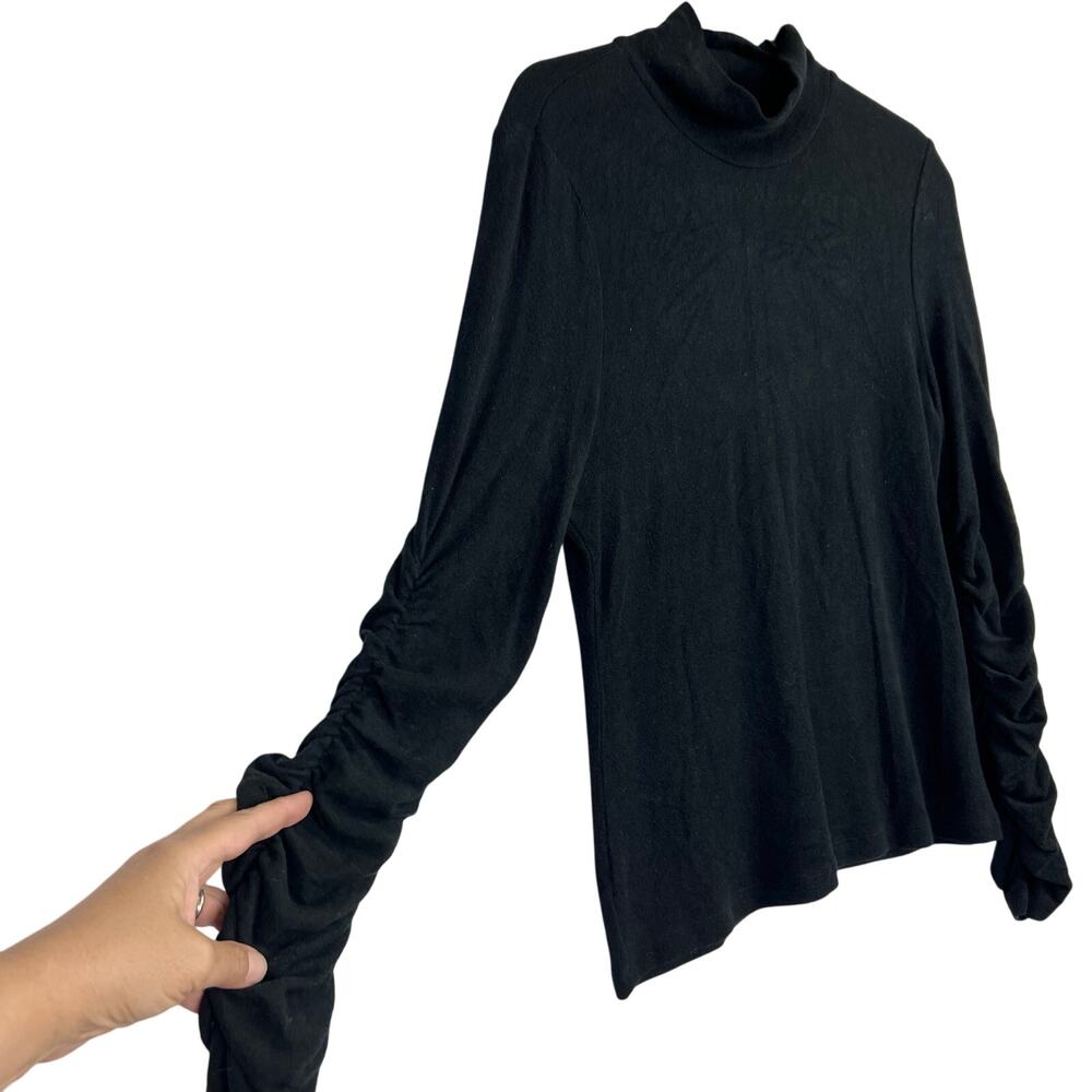 EUC Anthropologie Medium Black Ruched Extra Long Sleeve Turtleneck Women's Top - Picture 5 of 10